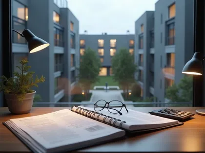 Mesa de trabajo con carpetas de cuentas abiertas y una calculadora